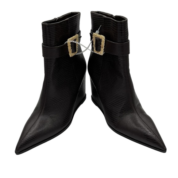 Sam Edelman Weslie Point Toe Wedge Embellished Buckle Ankle Boots Women's Size 9 - Picture 2 of 10